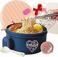 Vista 20 de AI LOVE PEACE Tazón para ramen, 40 onzas, para cocinar fideos en microondas para ramen, Pho, sopa y pasta, apto para lavavajillas y portátil, ideal