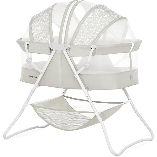 Dream On Me Karley Bassinet, Award Winner Lightweight Travel Baby Bassinet, Foldable Bedside Sleeper, Adjustable Double Canopy, Spacious Design, Soft Fabric, Storage Basket – Cool Gray
