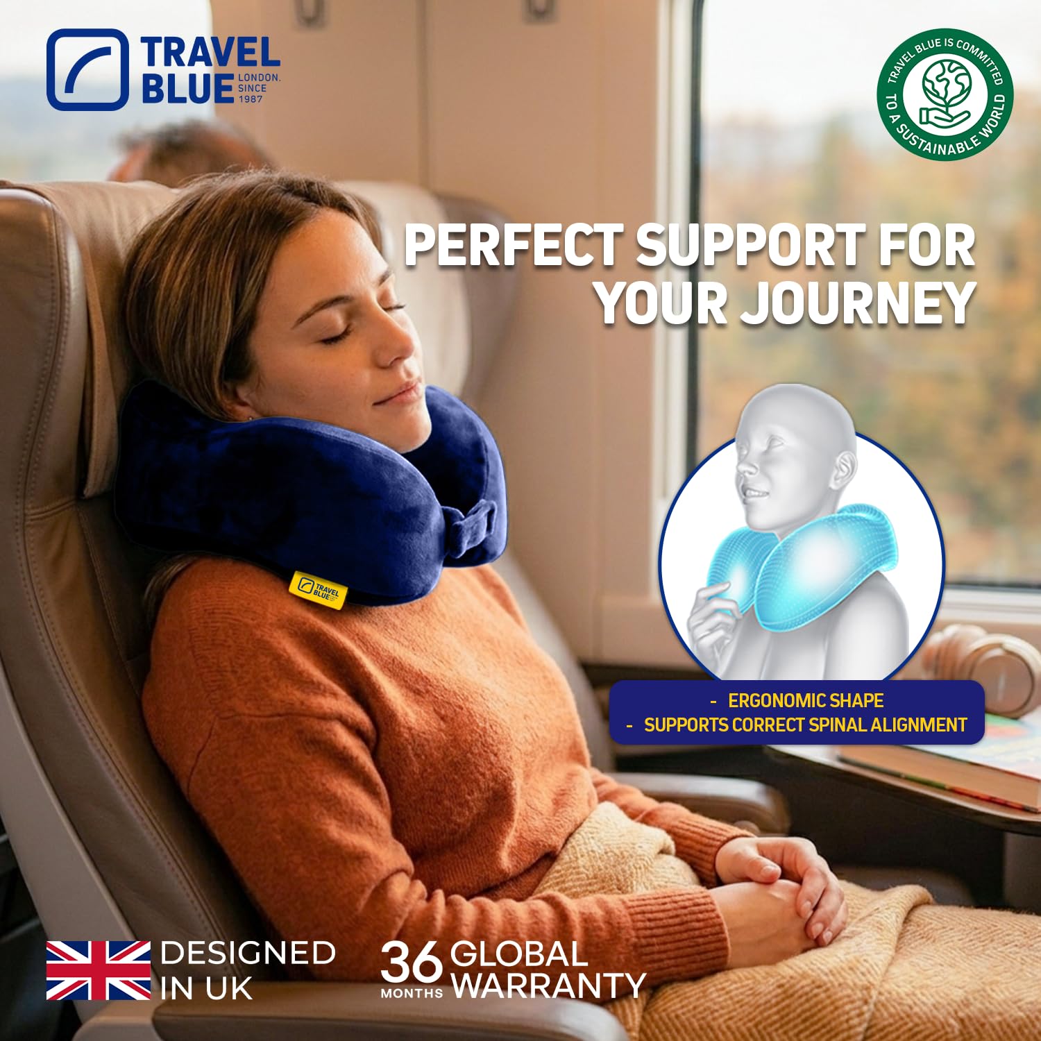 Travel Blue Coussin de Voyage en Mousse à Mémoire de Forme - Oreiller Ergonomique et Léger pour Le Cou - Ajustable Coussin pour Avion, Voiture et Bureau - Support pour Tête, Cou et Colonne (Navy)