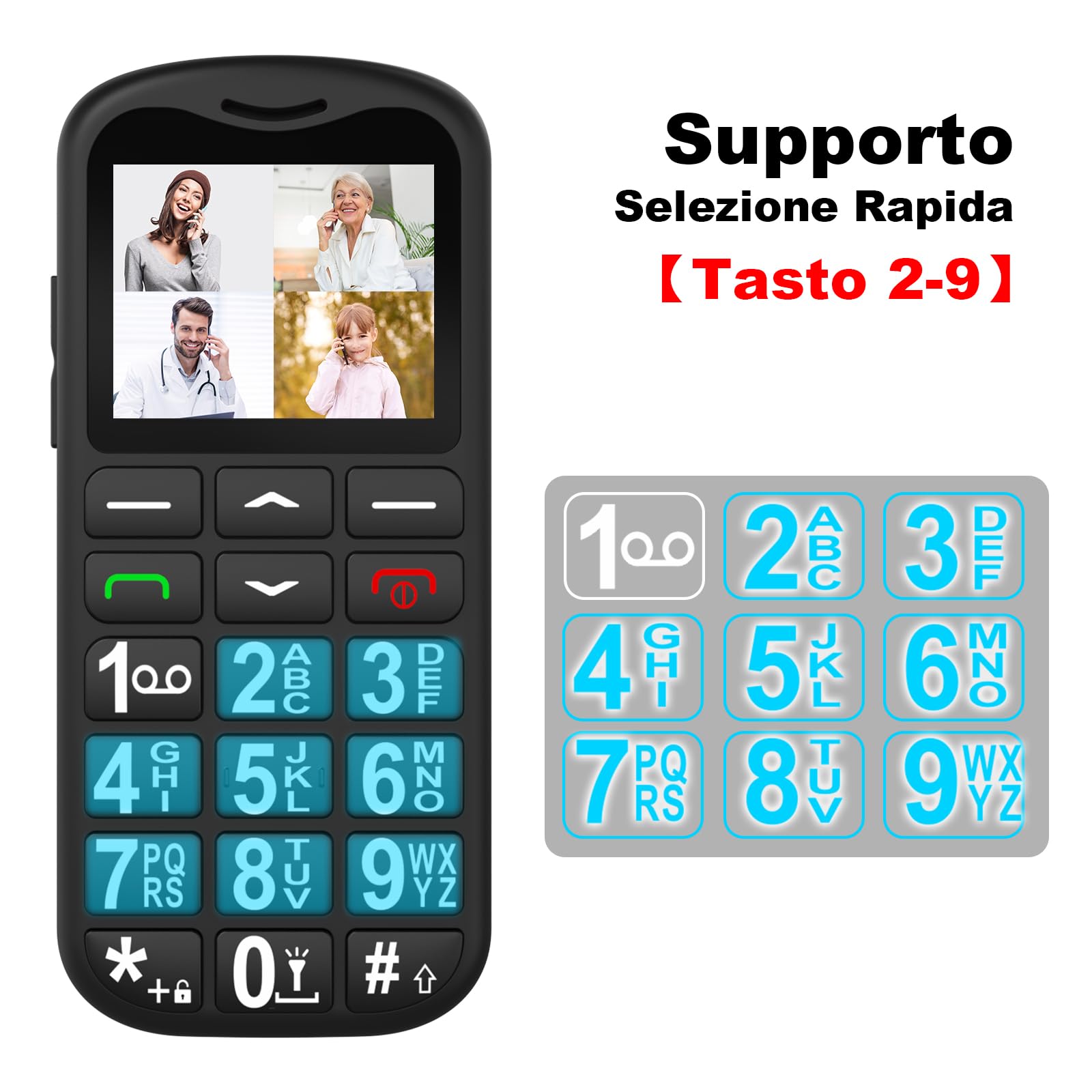 T180 4G Telefono Cellulare per Anziani con Tasti Grandi, Nero | Volume alto, Funzione SOS, Chiamata Rapida, 1.8" Display, Batteria da 1000, Cavo USB C, tutti i vettori, Slot per Nano SIM