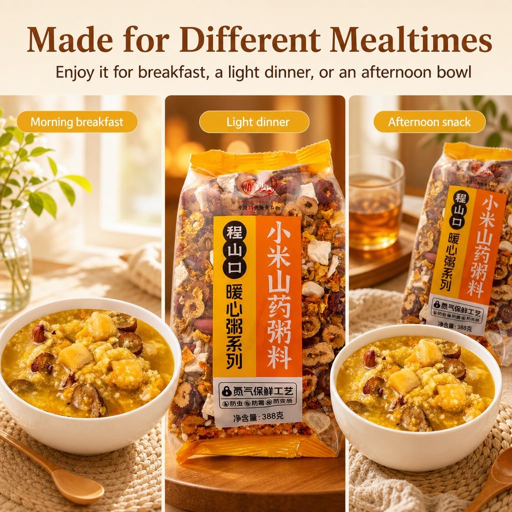Mieszanka Owsianka Wieloziarnista Yam, 388 G X 2 Torebki, Wstępnie Zmieszane Zdrowe Płatki Śniadaniowe, Naturalne Pełne Ziarna, Easy Cook Congee