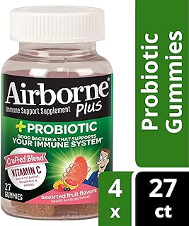 Airborne Plus + Probiotic, Assorted Fruit, 27 Gummies Each (Pack of 4) - coolthings.us