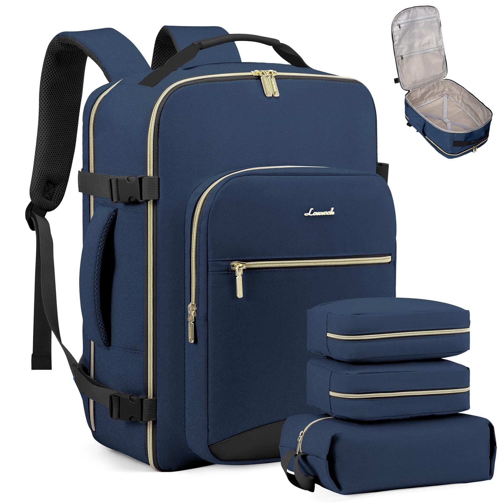 LOVEVOOK 40L Travel Backpack Flight Approved Carry on Backpack,3 Packing Cubes,Waterproof Personal Item Travel Bag,TSA Carry on Luggage Suitcase Travel Essentials,Gifts for Women &amp; Men,fits 17" Laptop