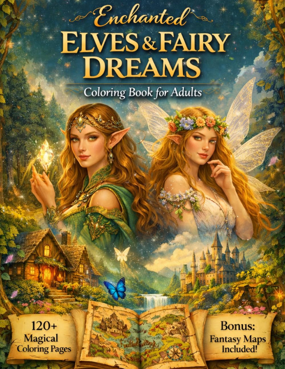 Enchanted Elves & Fairy Dreams Coloring Book for Adults: 120+ Magical Coloring Pages of Elves, Fairies, Forest Spirits & Whimsical Fantasy Worlds | ... (The Mythical Creature Realms Collection)
