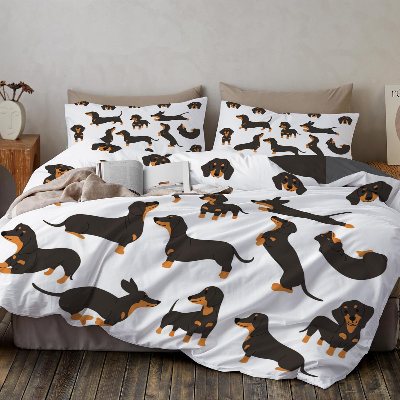 Housse de couette 240x260 teckel avec fermeture éclair et 2 taies