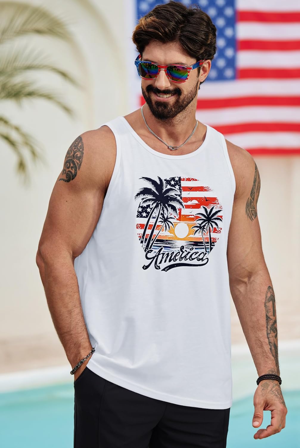 Mens Hawaiian Beach Tank Tops Summer Vacation Muscle Top Graphic Sleeveless Shirts (S-3XL) - Image 2