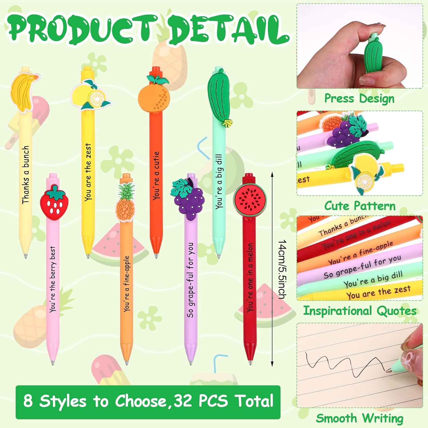 36 Sets Inspirational Fruit Pens Gifts Bulk Employee Appreciation Gifts Motivational Fruit Ballpoint Pen with Emotional Support Positive Cards Thank You Gift for Coworker Staff Teacher Team Volunteer - Image 2