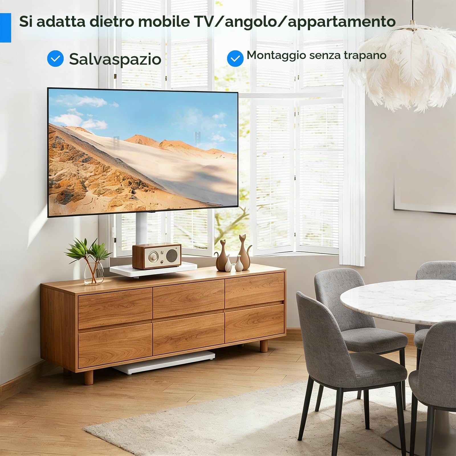 Supporto da pavimento per TV, dotato di staffa compatibile con televisori da 26-55 pollici e di peso non superiore a 77 libbre, regolabile in altezza, ruotabile e inclinabile,bianco
