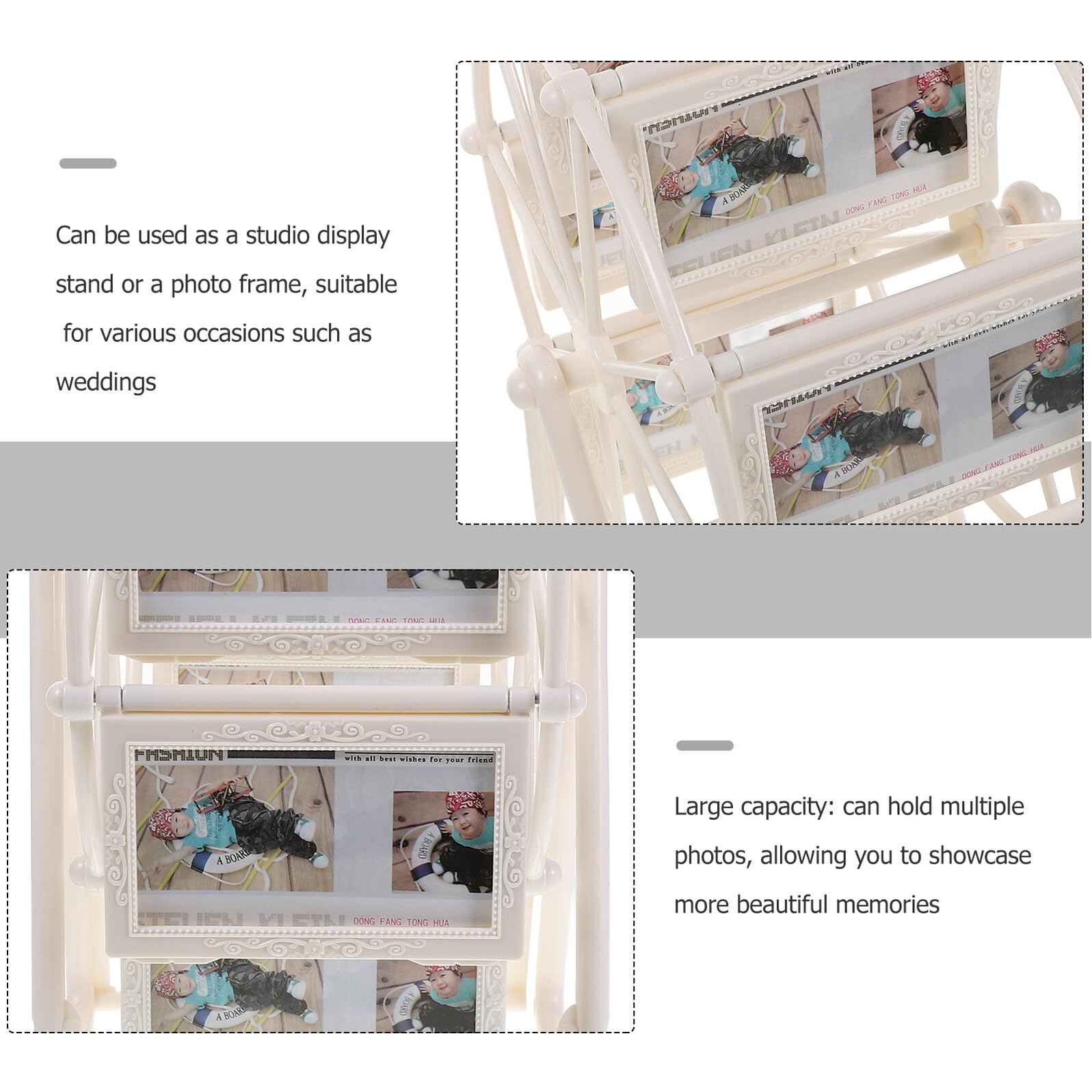 NOLITOY Riesenrad Fotorahmen aus Abs, Drehbar, Weiß, für Fotos | Große Kapazität, Leicht zu Reinigen, Kreative Form, als Tischdeko für Hochzeiten und Weihnachten