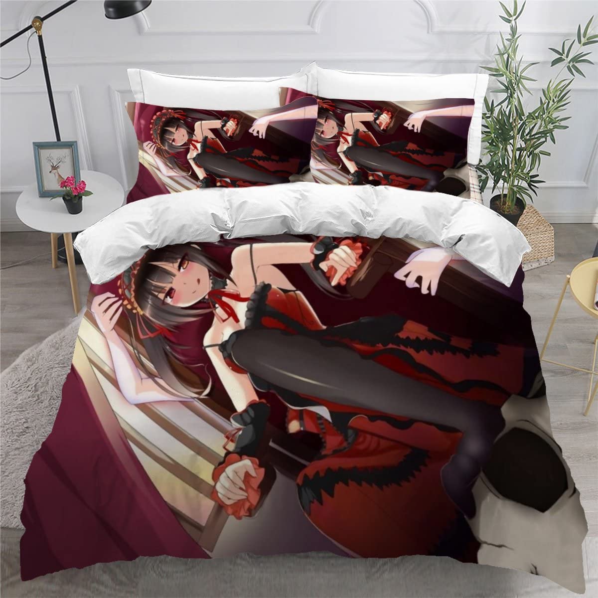 Housse de couette 240x260 dessin animé fille avec 2 taies d'oreiller