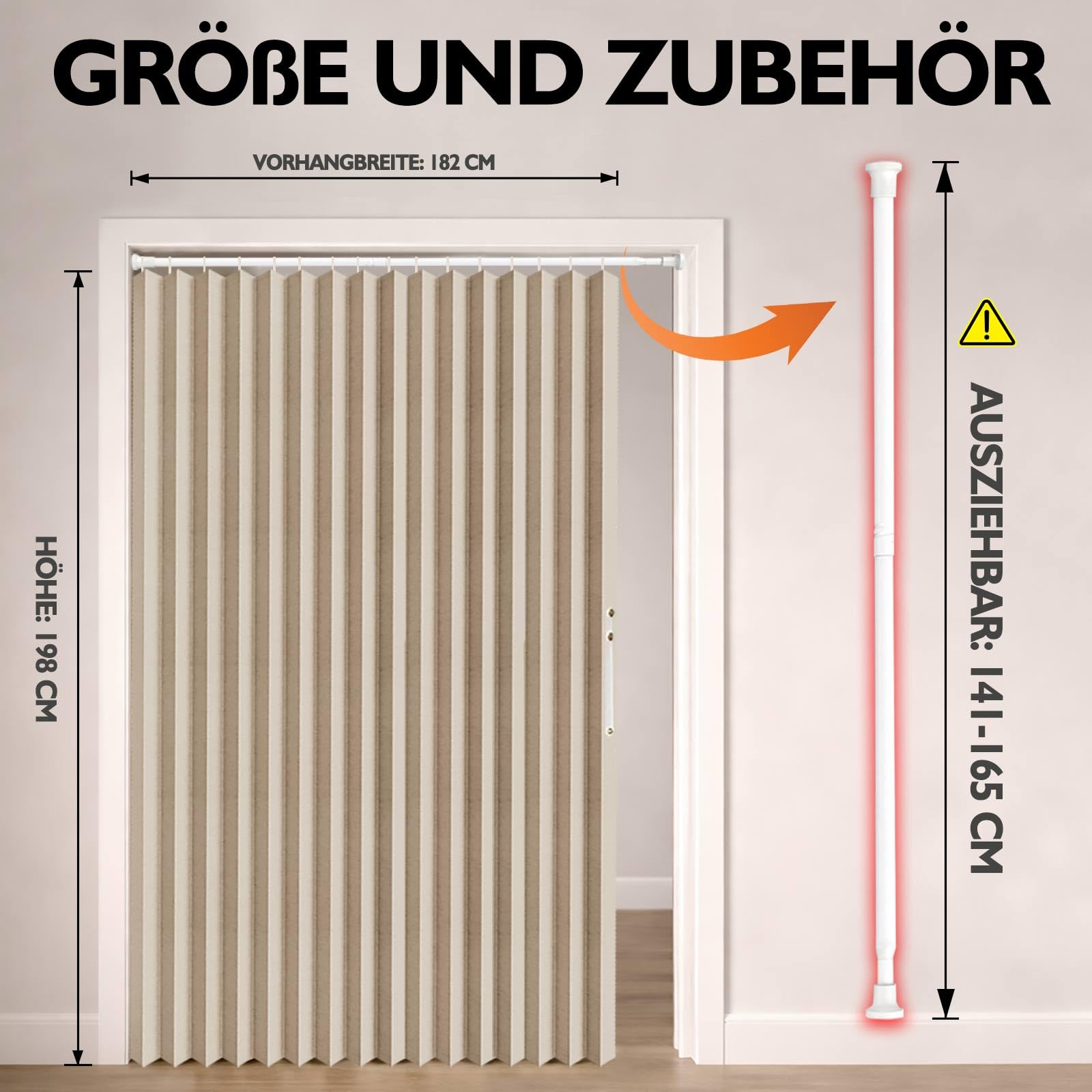 Jilron Rideau de porte opaque, avec barre, fermeture magnétique, facile à installer sans perçage, pour chambre à coucher, crème, 198 x 182 cm, 1 pièce