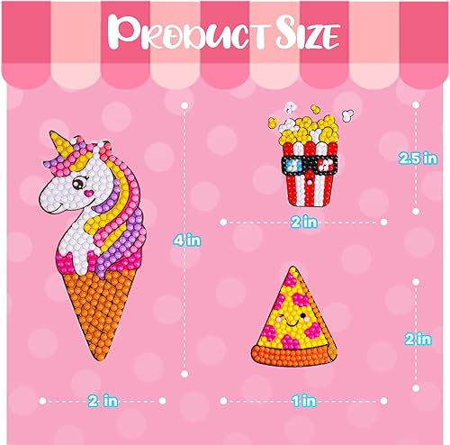 Miniatura 4 de Kits de Pintura de Diamantes Cymbana para Niños 20 Piezas de Postres Incluye Cupcake, Dona, Helado, Palomitas de Maíz, Galletas