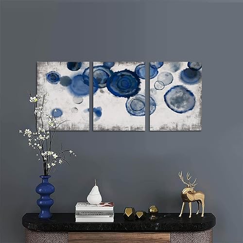 Miniatura 5 de YJYart Cuadros abstractos de acuarela para decoración de pared de baño, impresiones en lienzo azul marino, arte de pared azul y blanco para