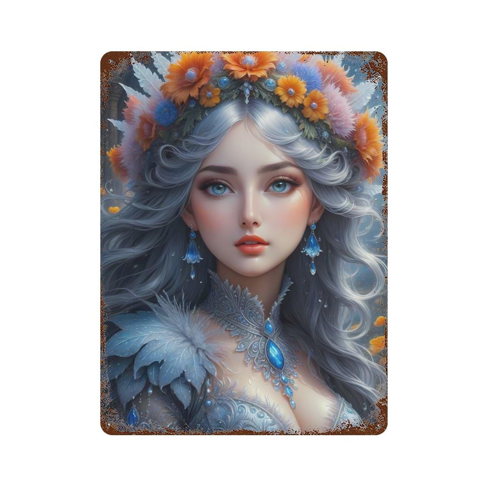 Mythical Woman Decorative Tin Sign 15.7"x11.8", for Bistro, Counter And Cafe Decor, Retro Wall Decor