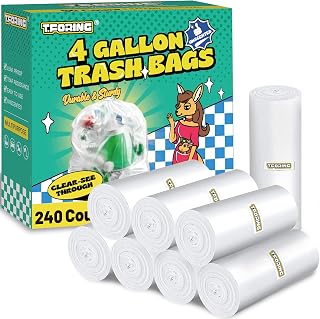 Bathroom Trash Bags 4-Gallon - 240 Count Clear Small Garbage Bags Unscented 15 Liter Strong Plastic Trash Can Liners for Home Office and Bedroom Trash Bin (3 to 4 Gal)