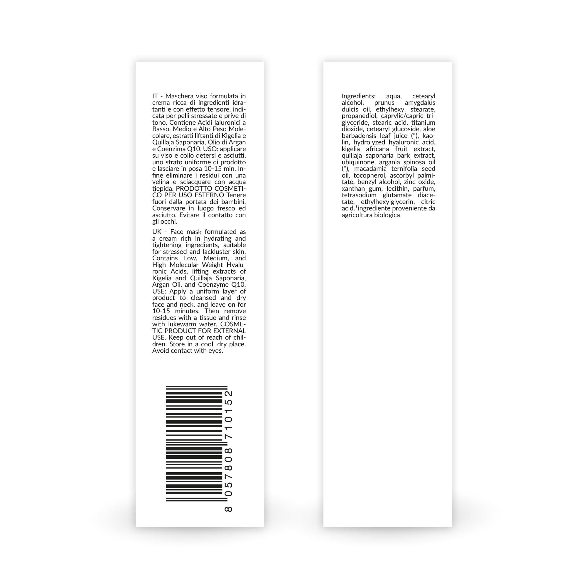 Wikirose Maschera Viso Effetto LIFT BMA PM Rimpolpante, Lifting e Idratante con Acido Ialuronico, Kigelia Africana, Oli Vegetali, Aloe Vera, Coenzima Q10, per Tutti i Tipi di Pelle, 50ml