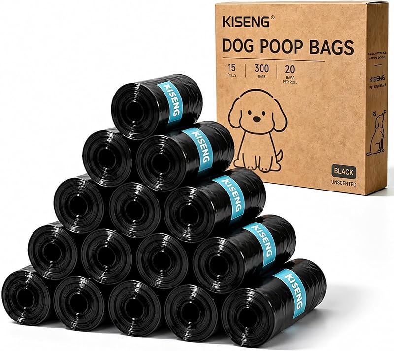 Dog Poop Bags 300 Count Leak Proof Easy Tear 15 Rolls Dog Waste Bags | HDPE Material, Heat-Sealed Leak Protection, Extra Thick, Unscented, 15Rolls, Strong & Durable, Easy Tear Perforation