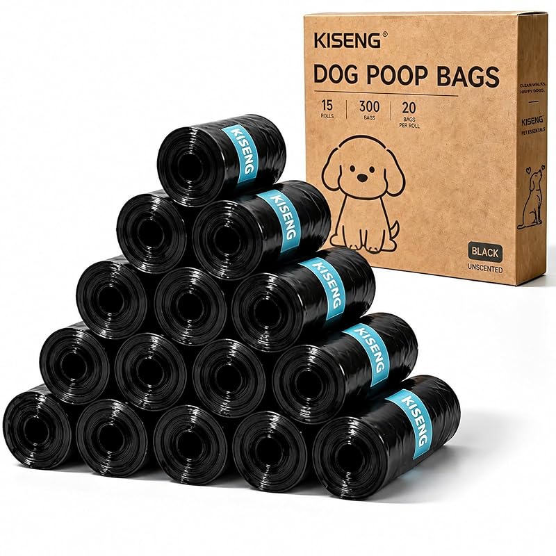 Sacos para Fezes de Cães KISENG, Extra Grandes e com Vedação contra Vazamentos, 300 Unidades