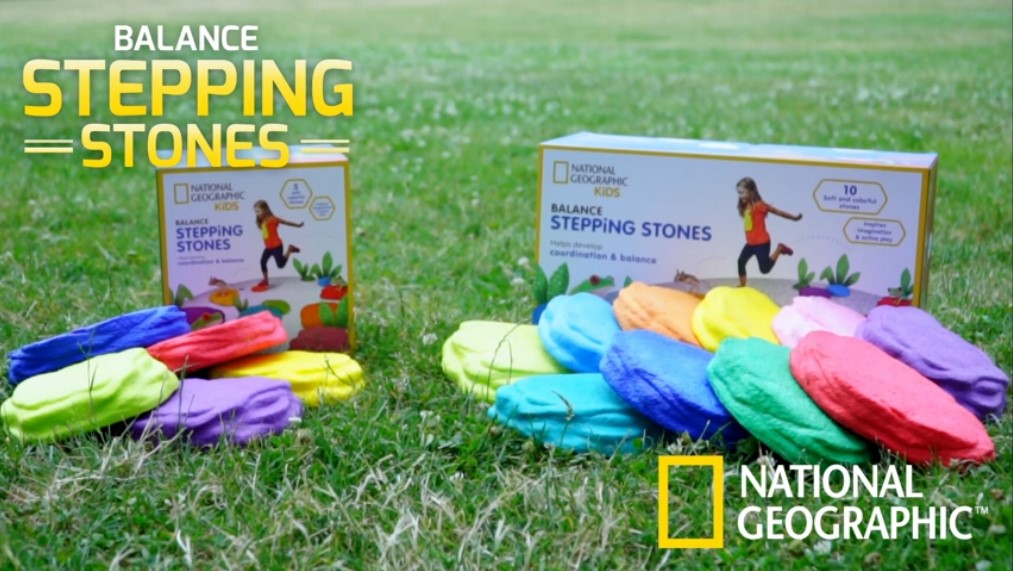 National Geographic Pierres D’Équilibre – Lot De 10 Antidérapantes, 6 Couleurs, Roulette Incluse, Dès 3 Ans