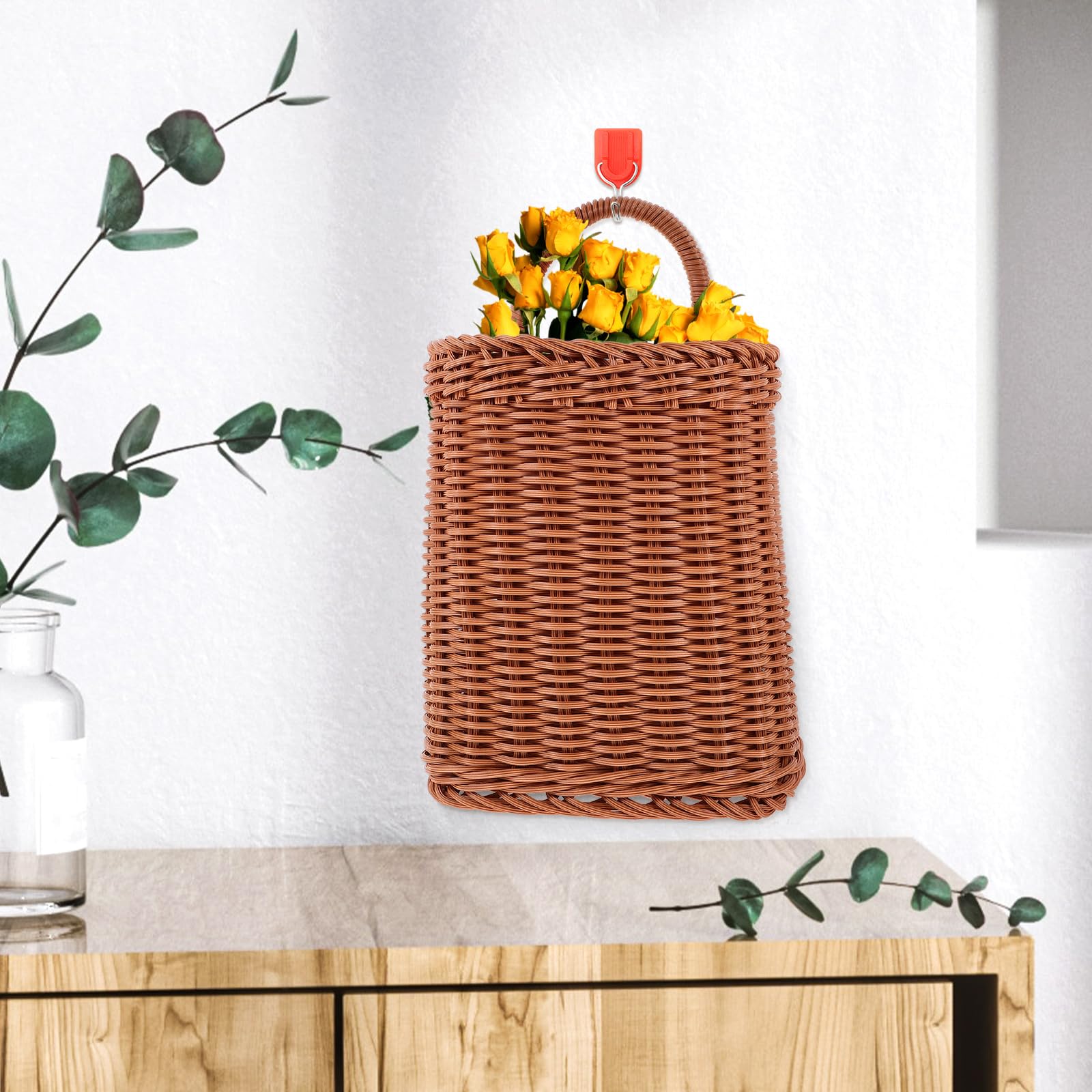 OSALADI Cesta Tejida Para Colgar En La Pared Cesta De Almacenamiento Hecha A Mano Cesta De Mimbre Florero De Granja Organizador De Montaje En Pared De Cocina Soporte Para Utensilios De
