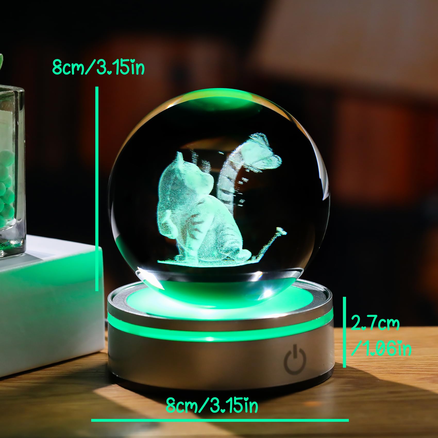 Arikyrist 3D Crystal Cat Figurines with Wooden Light Base, 80mm Crystal Ball Decor, Laser Engraved Glass Sphere Cat Gifts Arikyrist 3D Crystal Cat Figurines with Wooden Light Base, 80mm Crystal Ball Decor, Laser Engraved Glass Sphere Cat Gifts
