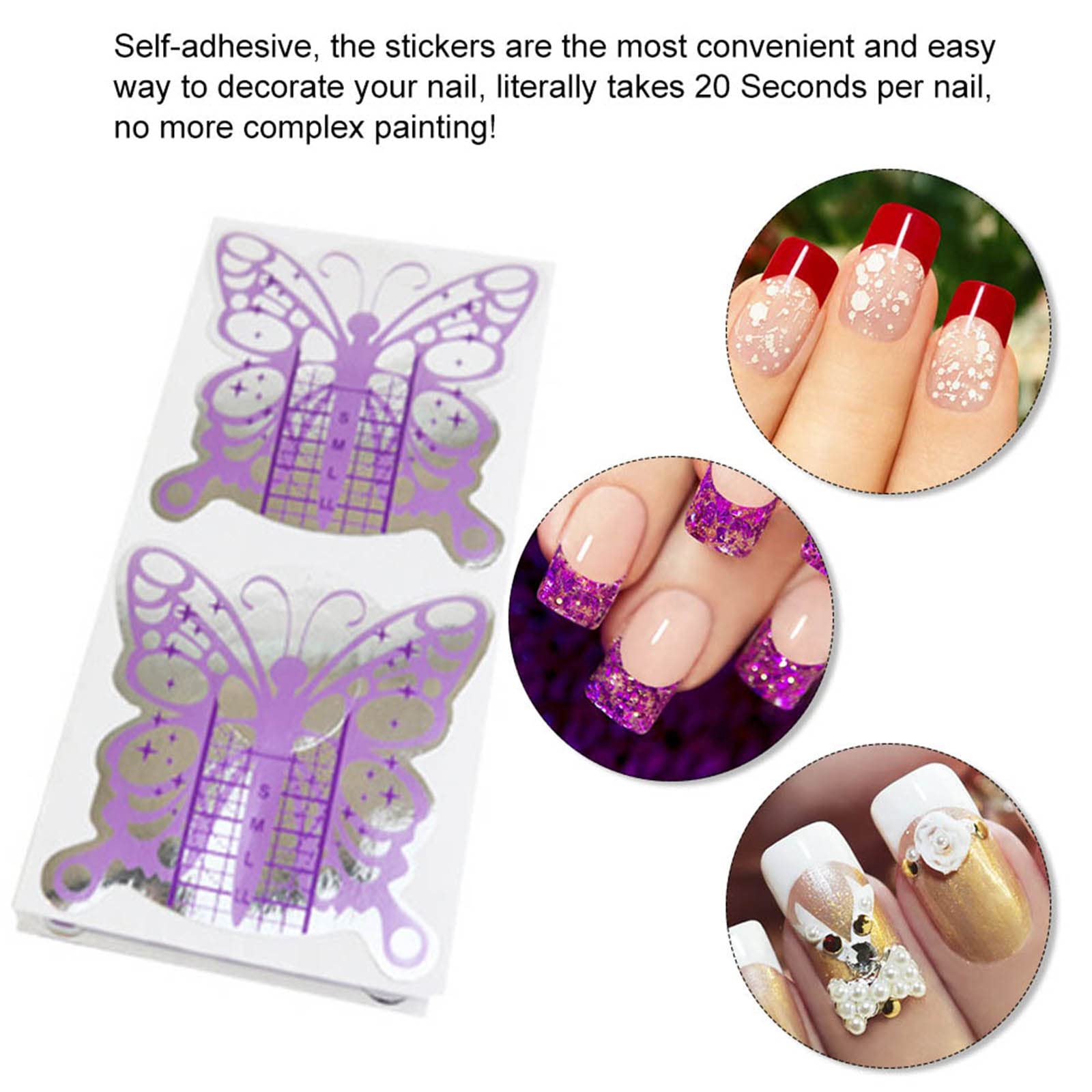 120 Hojas Forma de Mariposa Bandeja de Papel Manicura,Necesario para la extensión de uñas Plantilla,Bandeja de Papel de Moldes Guías Pegatinas Formas