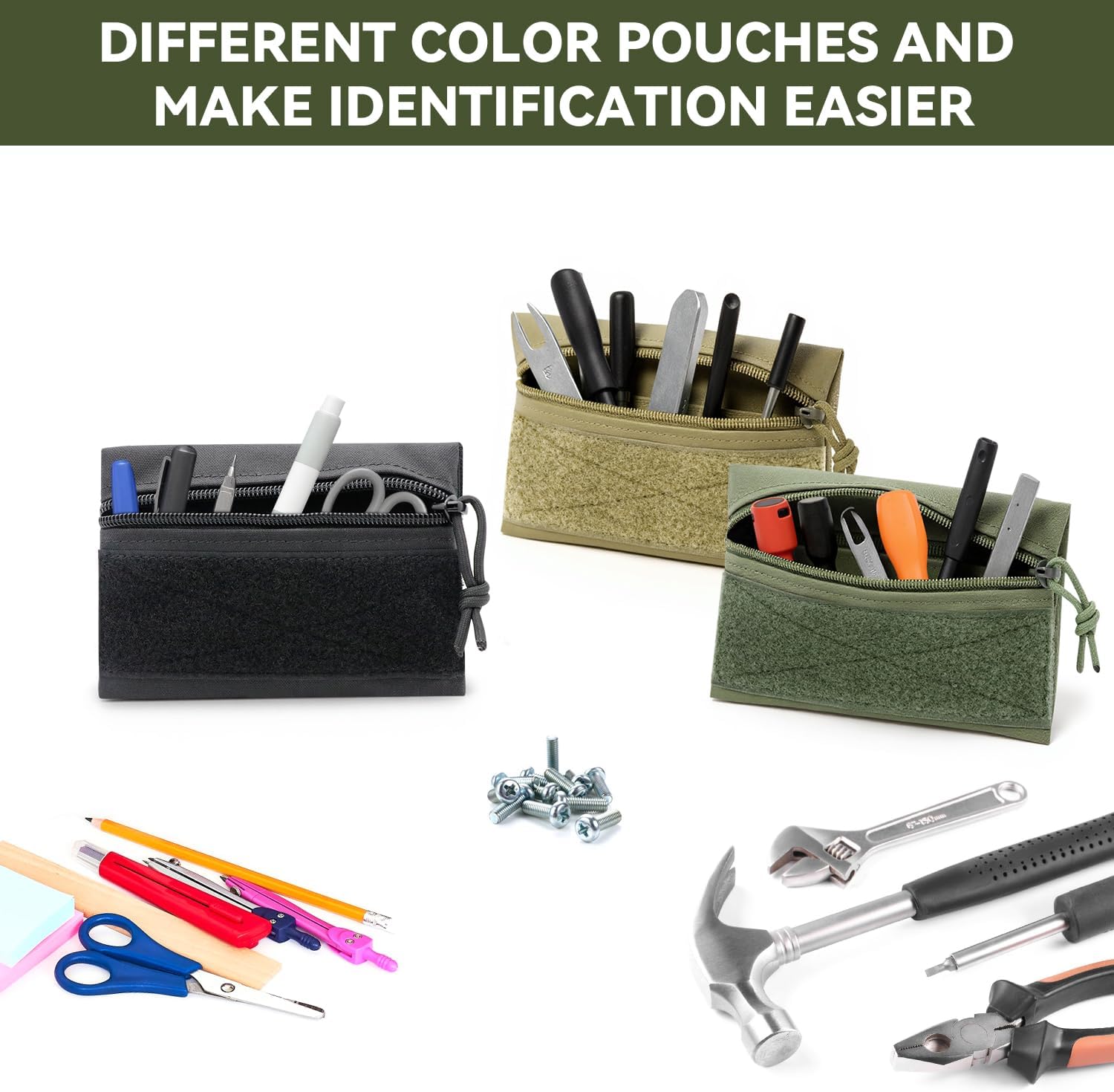 Qavctw 3 Pack Tool Pouch Zipper Bag Tactical Utility Pouches with Hook and Loop Multipurpose Storage Organizer Tool Pouches - Image 4