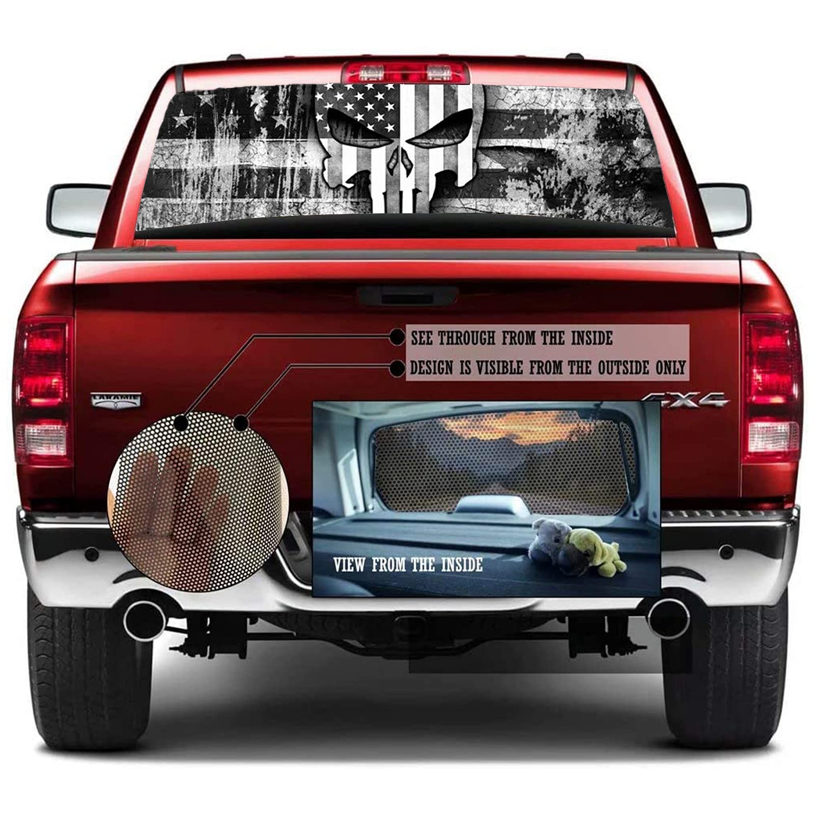 NIMOSA Decalcomanie per finestrino del camion, scheletro cranio, camion, porta posteriore, adesivi per paraurti, grafica per auto, camion, SUV, decorazione auto, 168 x 74 cm
