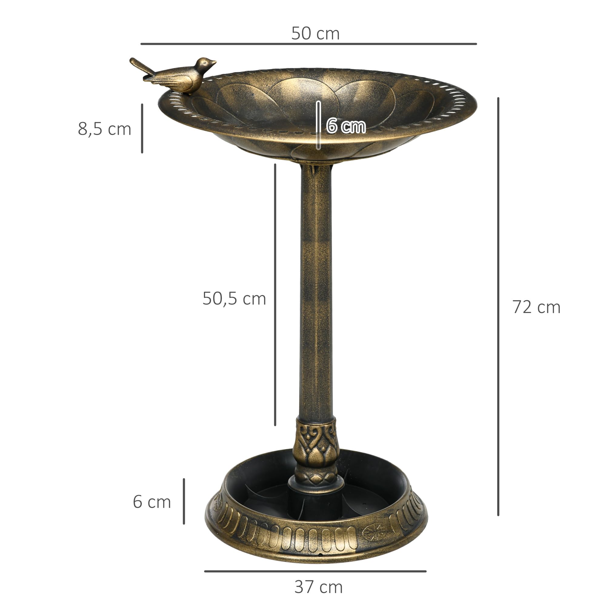 Outsunny Bain d'oiseaux Abreuvoir, mangeoire pour Oiseaux jardinière 2 en 1 dim. Ø 50 x 72H cm polypropylène Bronze Antique