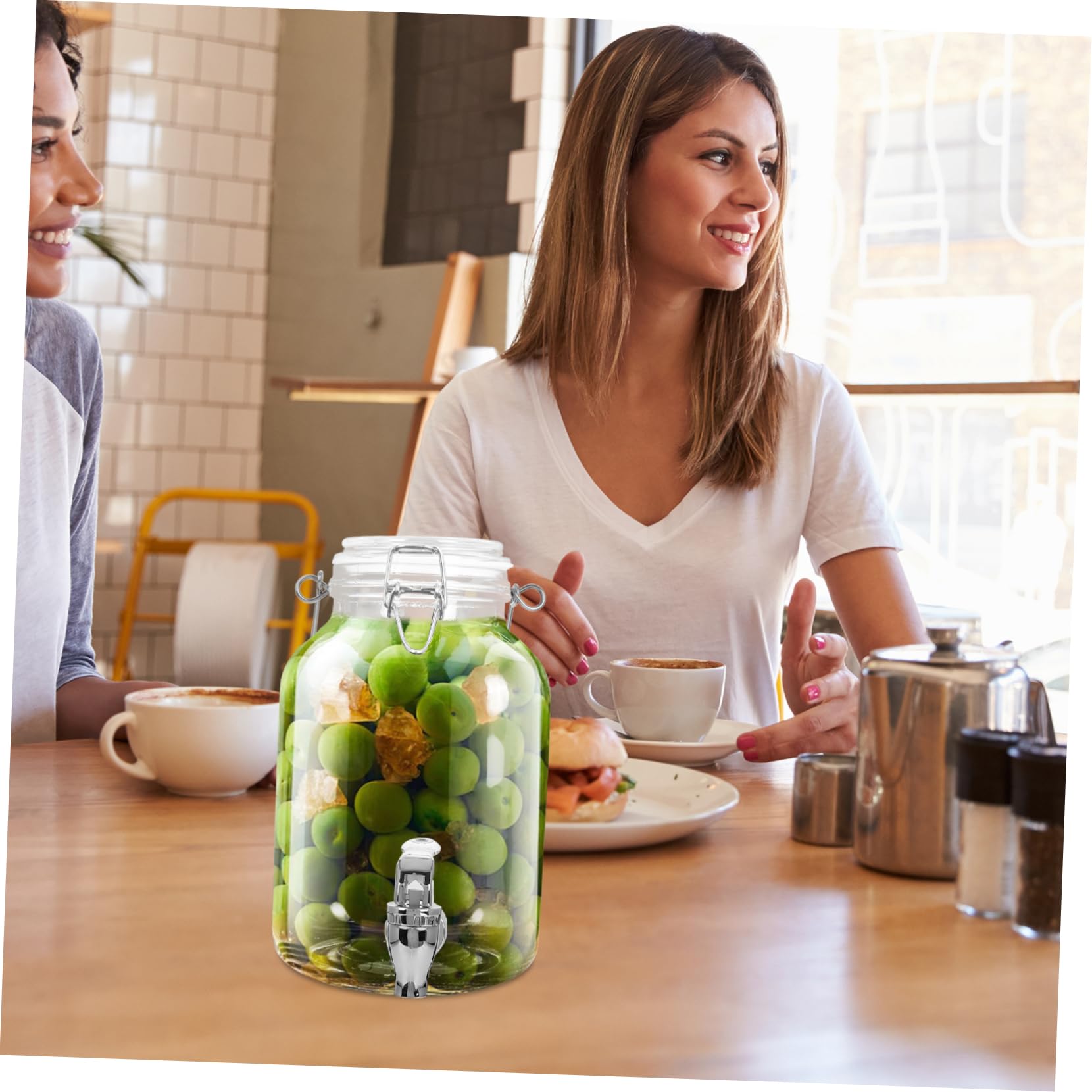 POPETPOP Barattolo in Vetro 3000ml con Coperchio, Grande Capacità | Frigo e Countertop, Uso Juicing, Design Salvaspazio, Contenitore Vetro