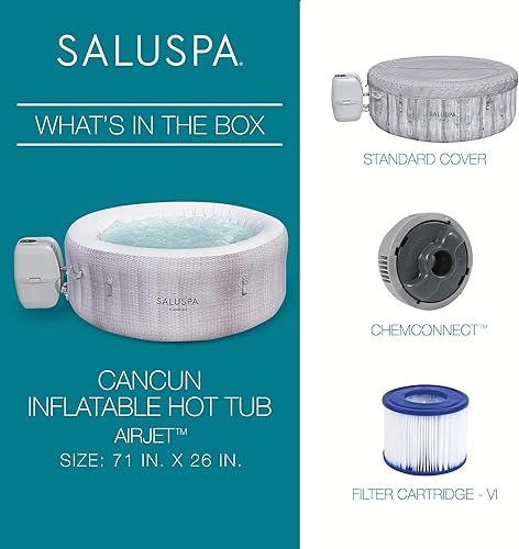 Miniatura 19 de Bestway SaluSpa Fiji Signature AirJet - Bañera de hidromasaje inflable para 2-4 personas, 71 x 26 pulgadas, spa portátil redondo con 120 chorros