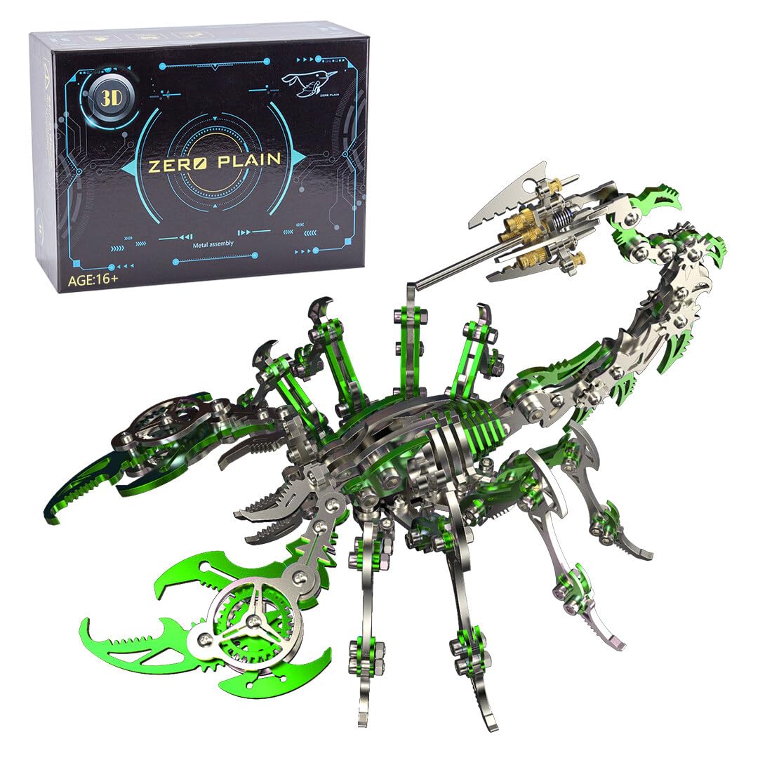 Stylomira 3D Metal Scorpion Model Kit, Golden Scorpion King DIY Assembly Puzzle for Adults, Stainless Steel Mechanical Insect Metal, Creative Gift Desk Display (200+PCS/Green)