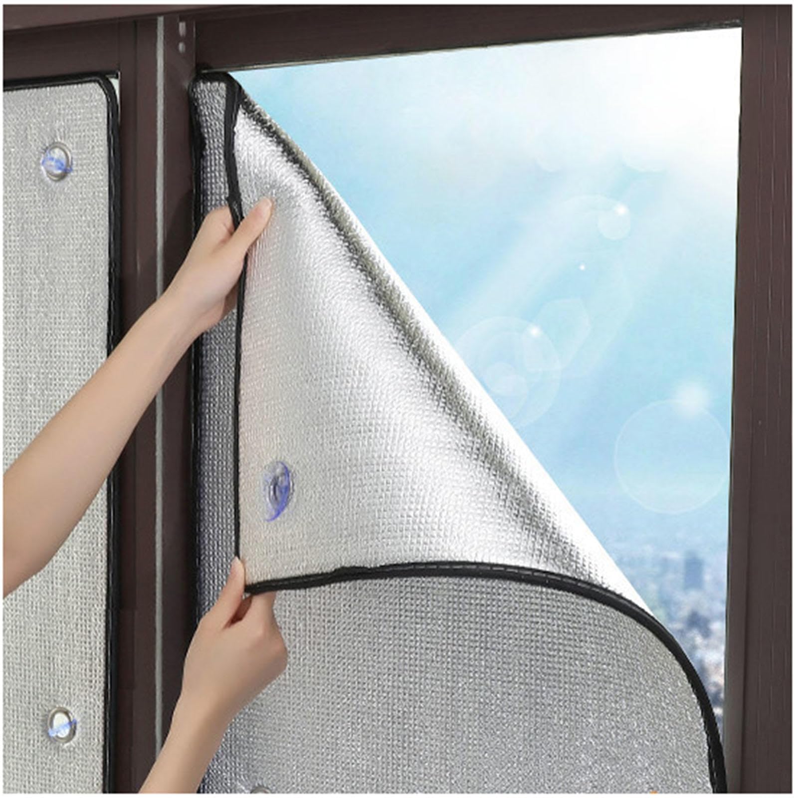 Sonakia W×H Aluminium Foil Thermal Insulation Window Film, Blackout Privacy Film With Suction Cups, Sun Blocking Anti-Uv Window Tint Film, Sun Rooms Heat Reflective Window Film,-130X150cm/51 * 59In