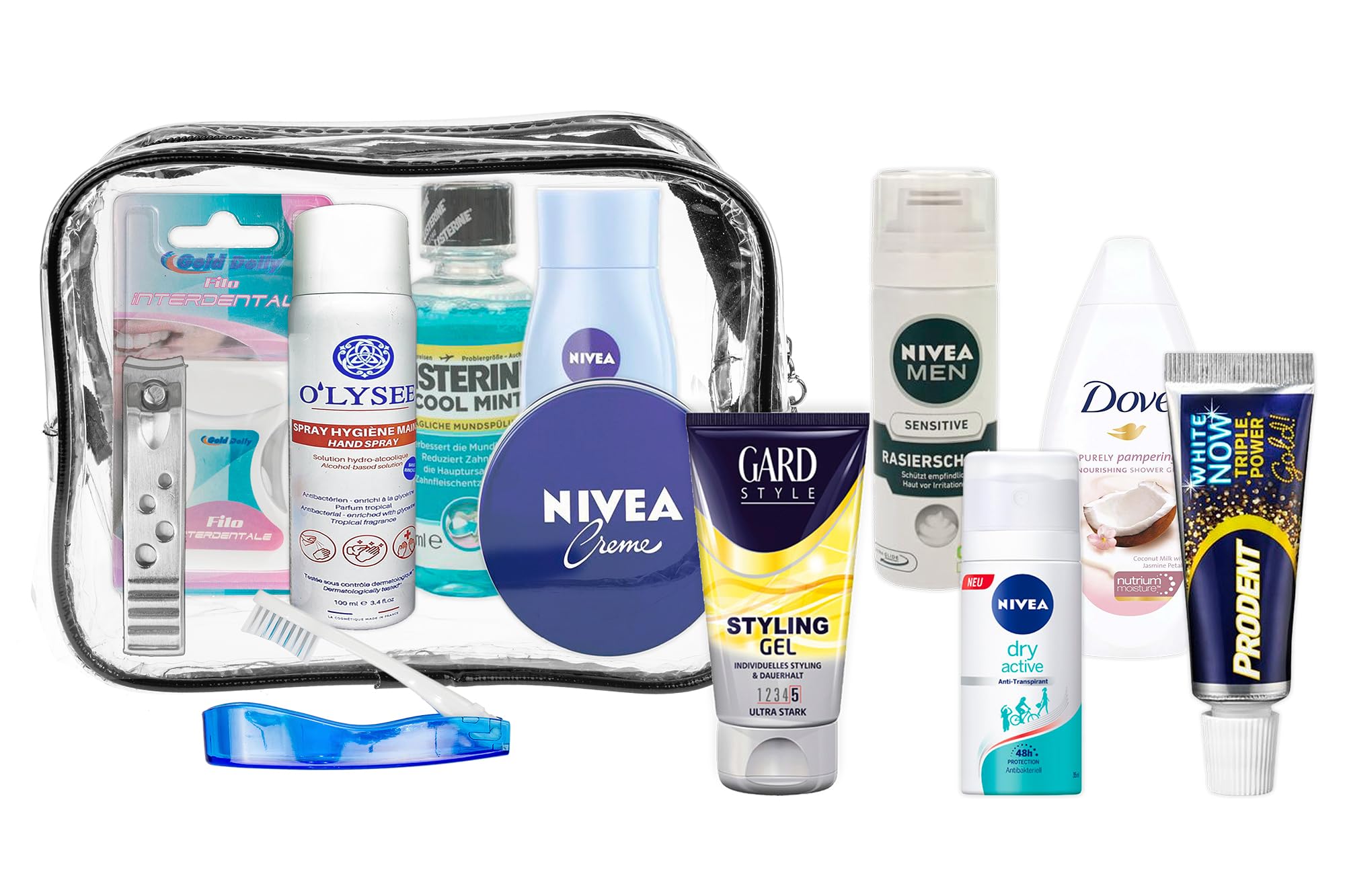 Reise-Essentials-Kit Kosmetikkoffer PVC Handgepäck Urlaub Geschäftsreisen Körperpflege