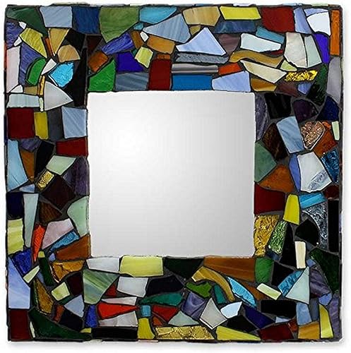 NOVICA Espejo de pared de vidrio y madera, multicolor, sinfonía de color