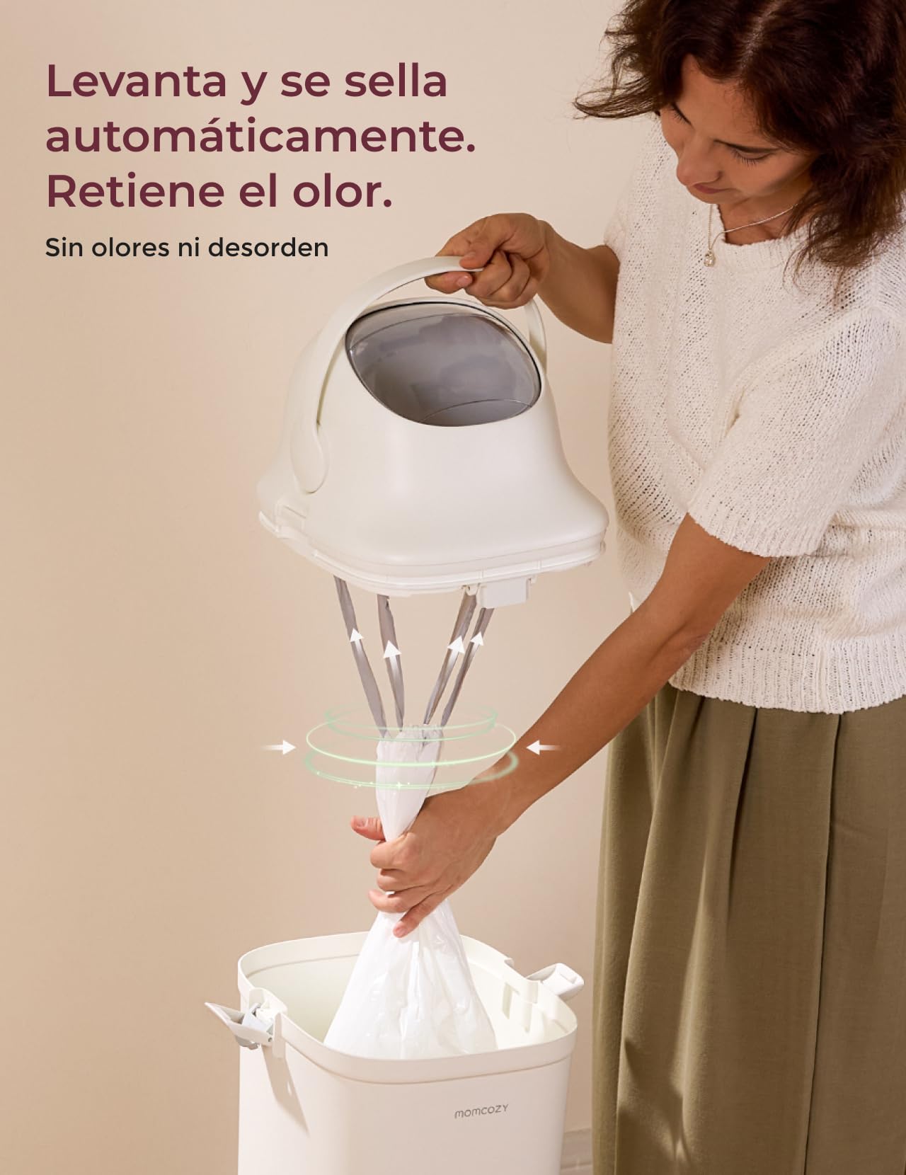 Momcozy Papelera Pañales Bebe para Control de Olores, Basura Pañales Bebe de Gran Capacidad con Ventana Amplia de Visualización, Cierre de Seguridad Infantil, Compatible con Bolsas de Basura Estándar