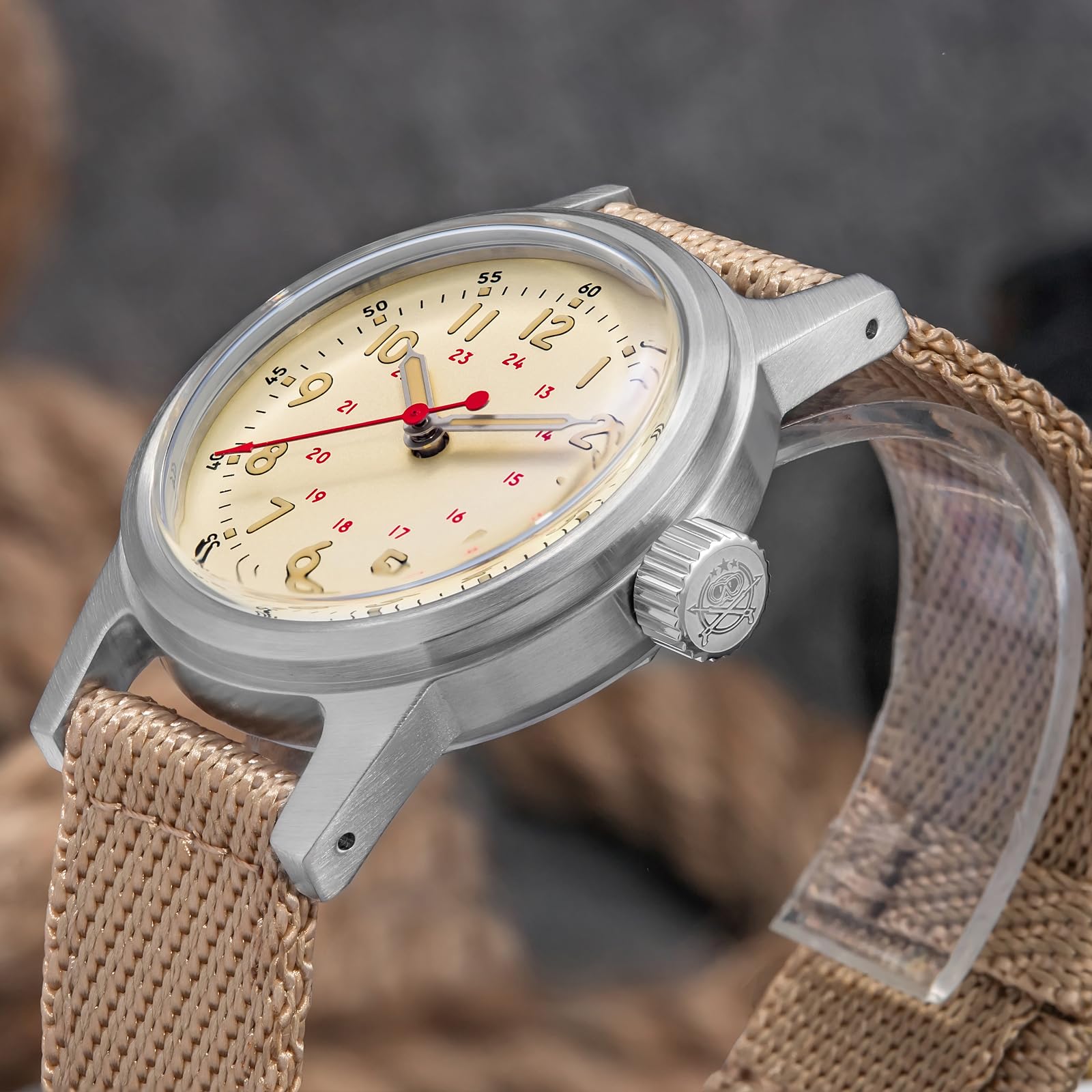 ADDIESDIVE 36 MM Vintage Orologi Militari Uomo Automatico 200 M Resistente all'Acqua NH35 Acciaio Sportivo Orologio da polso Cinturino in Nylon