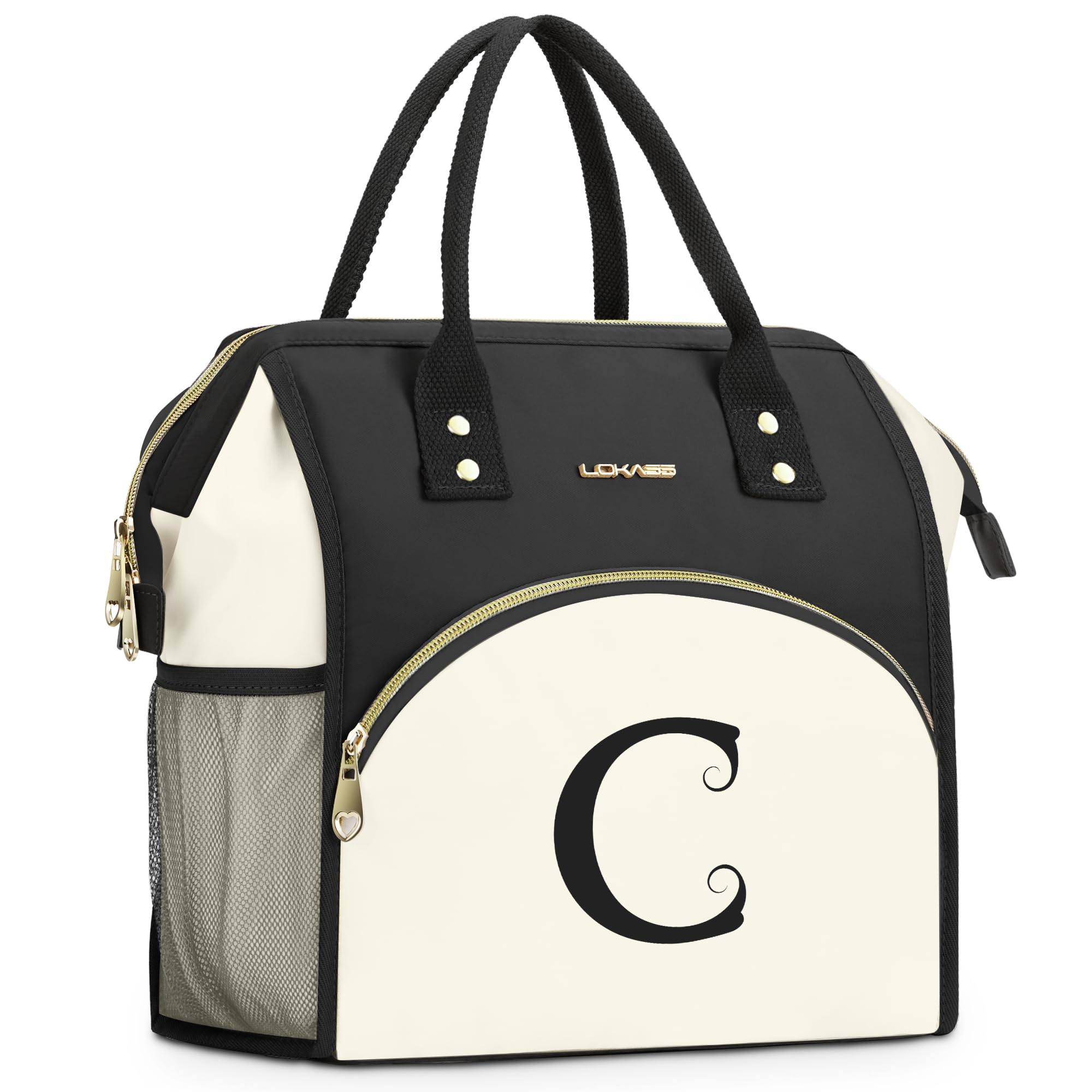 RIFESI Personalized Lunch Box for Women, Initial Reusable Insulated Lunch Bag, Wide-Open Adult Lunchbox Cooler Lunchbag, Leakproof Lunch Tote for