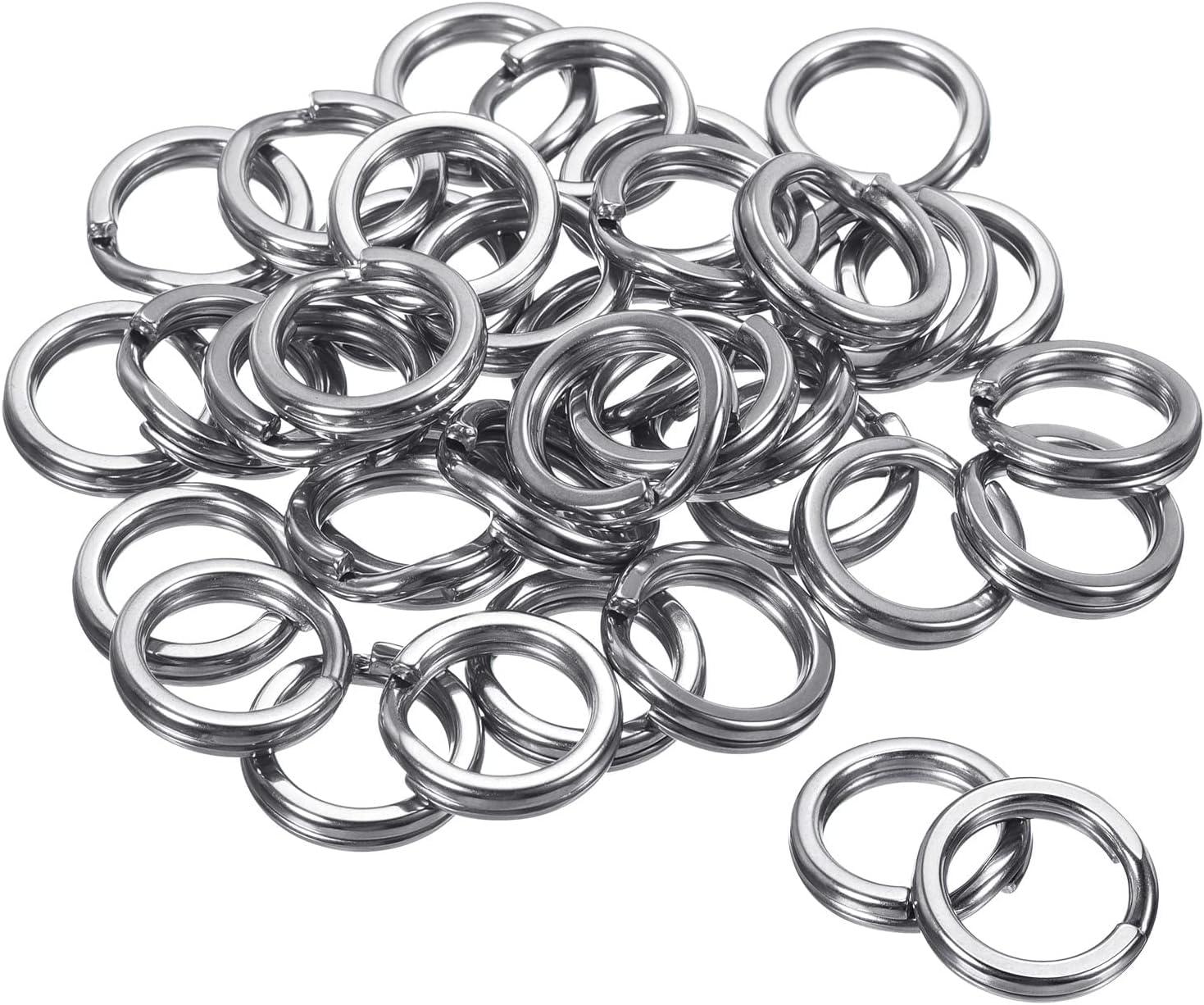 100Pcs Stainless Steel Split Rings, Double-Layer Flattening Ring Lure Bait Circle, 25-350LB Saltwater Freshwater Line Lure Connectors Double Snap Super Strong Solid Circle Tackle Fishing Accessories