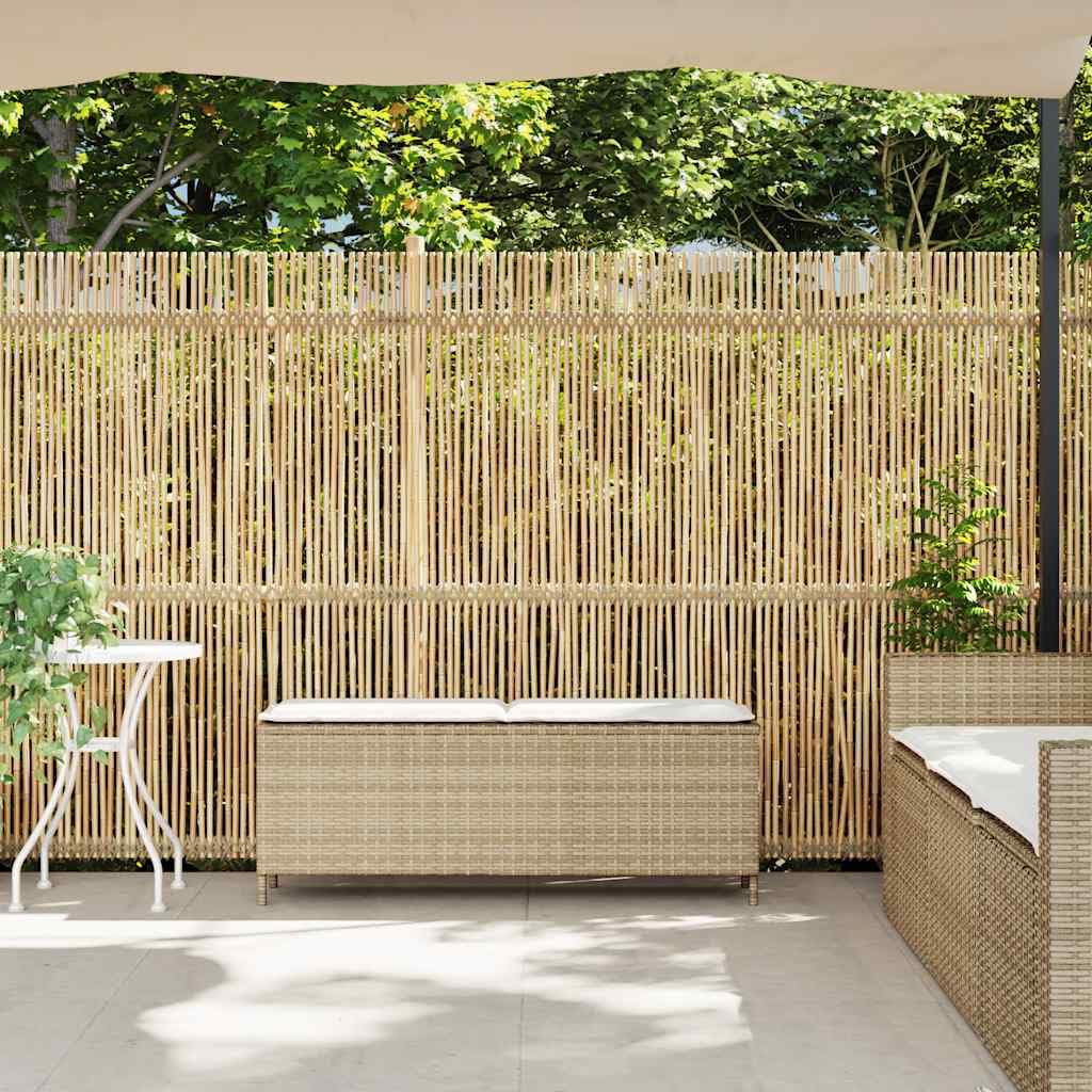 vidaXL Banco de jardín con cojín beige110x30x40,5 cm ratán sintético, Banco de Exterior, Banco de Parque, sofá de Dos plazas de jardín