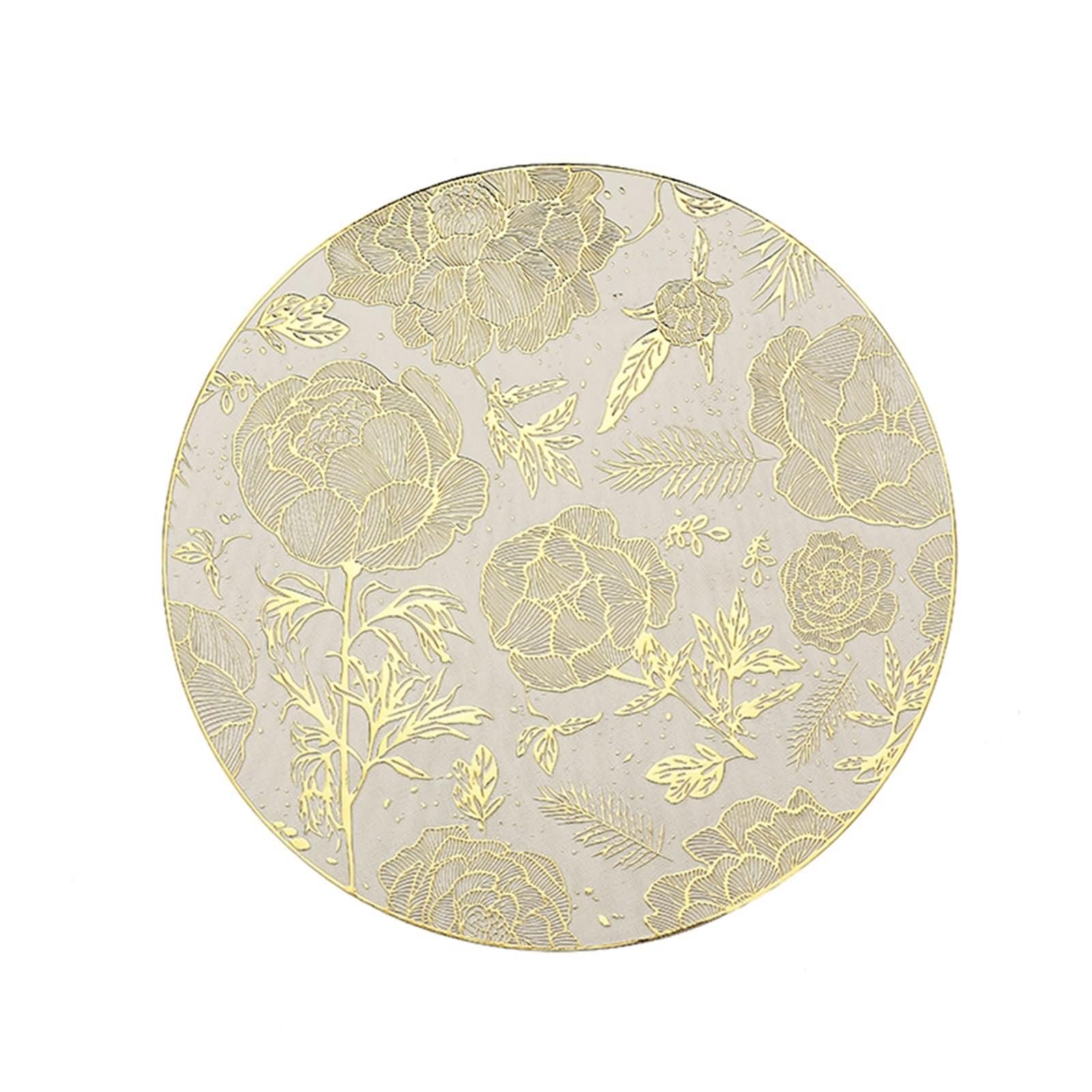 Tischsets Platzsets Retro Vintage 6er Set, Tisch Untersetzer Herbst 38cm Blumen- und Blättermuster PVC Gold