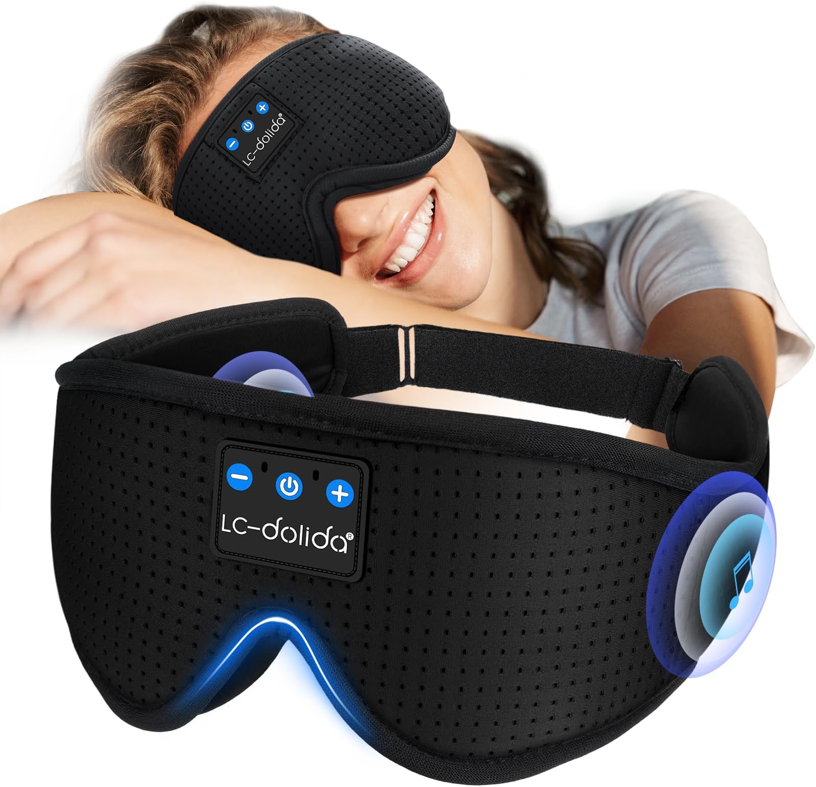 Bluetooth Sleep Mask,Musicozy 3D Sleep Headphones for Side Sleeper,Soft