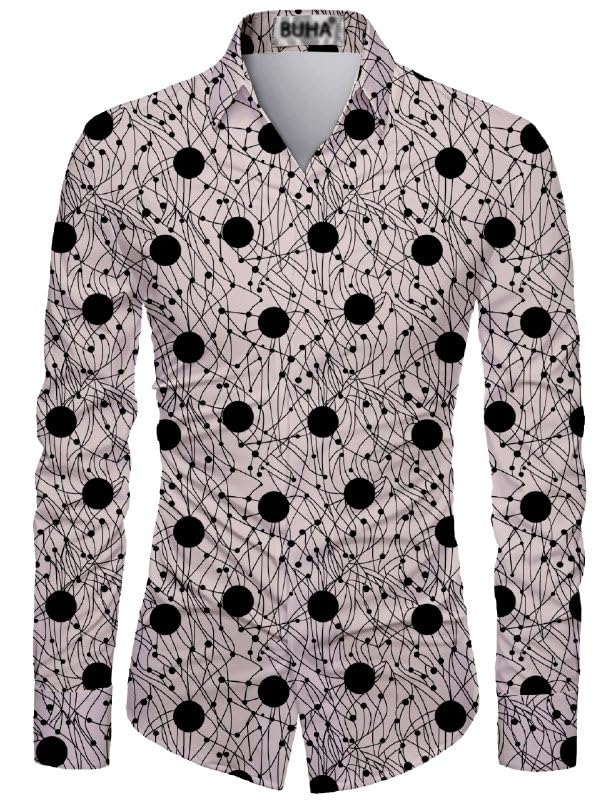 Men’s Unstitched Shirt Fabric 2.25 Meter – Digital Printed light Pink with Black Dots & Abstract Lines – Cotton Blend Material for Tailoring & Custom Fit-image-17
