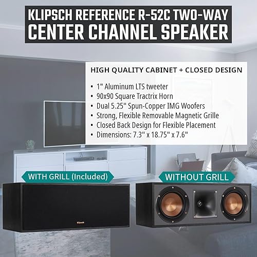 Vista 13 de Klipsch Sistema de cine en casa Reference 5.0 - Paquete con 2 altavoces de referencia R-26FA, altavoz de canal central R-25C, 2 altavoces