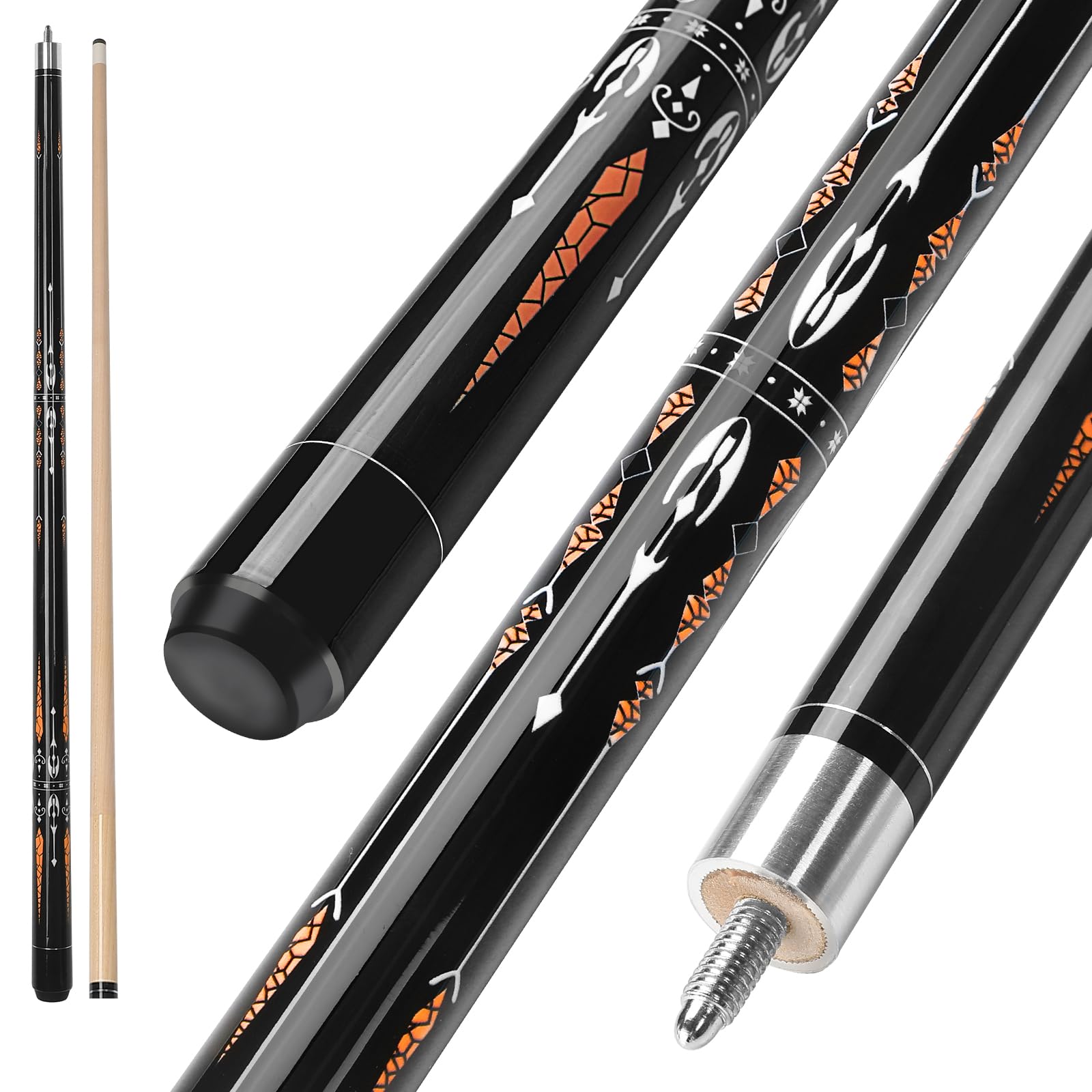 Winucue Pool Cue, 58 inch Maple Wood 13mm Tip Billiard Pool Cue Sticks for Adults, 18 19 20 21oz Professional Pool Stick with Anti-Slip Thread Wrapping for House Bar Billiard Sports (1-Orange 18oz)