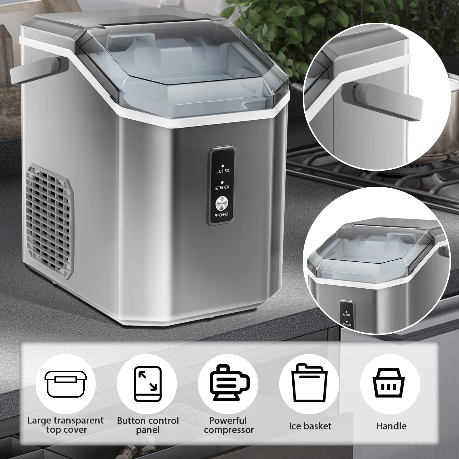 Antarctic Star Countertop Ice Maker Portable Ice Machine, Automatic-Cleaning Ice Makers, 34lbs/24h, Pebble Portable Ice Machine With Ice Scoop For Home Kitchen Bar Party Grey on Fridge.com - View 2