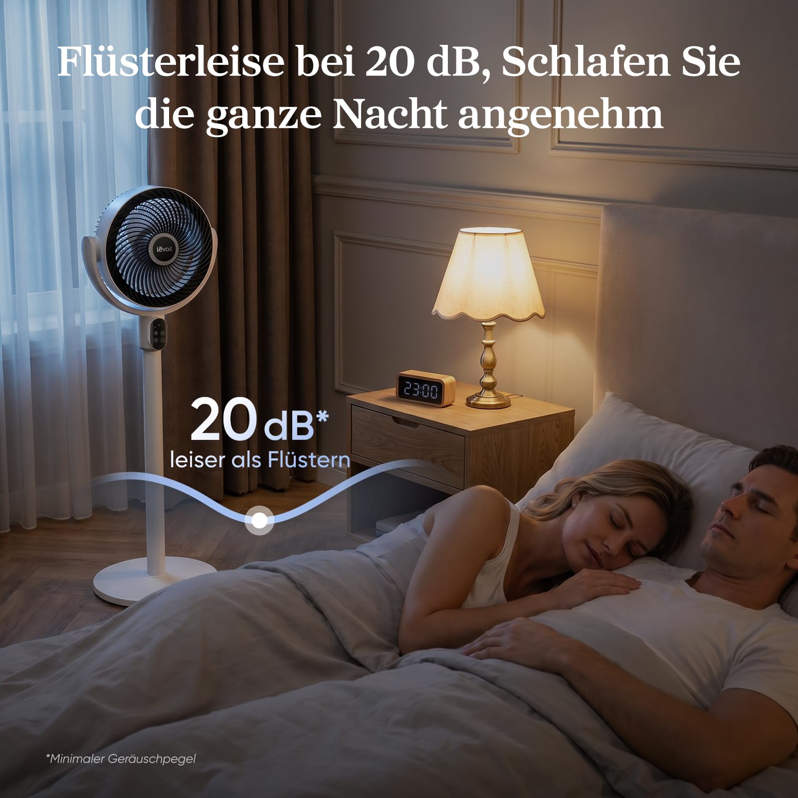 Levoit Standventilator 1740m³/h 24m Reichweite 20dB leiser DC Motor 6,5m/s 90° Oszillation 5 Stufen 12 Std Timer höhenverstellbar 97 cm