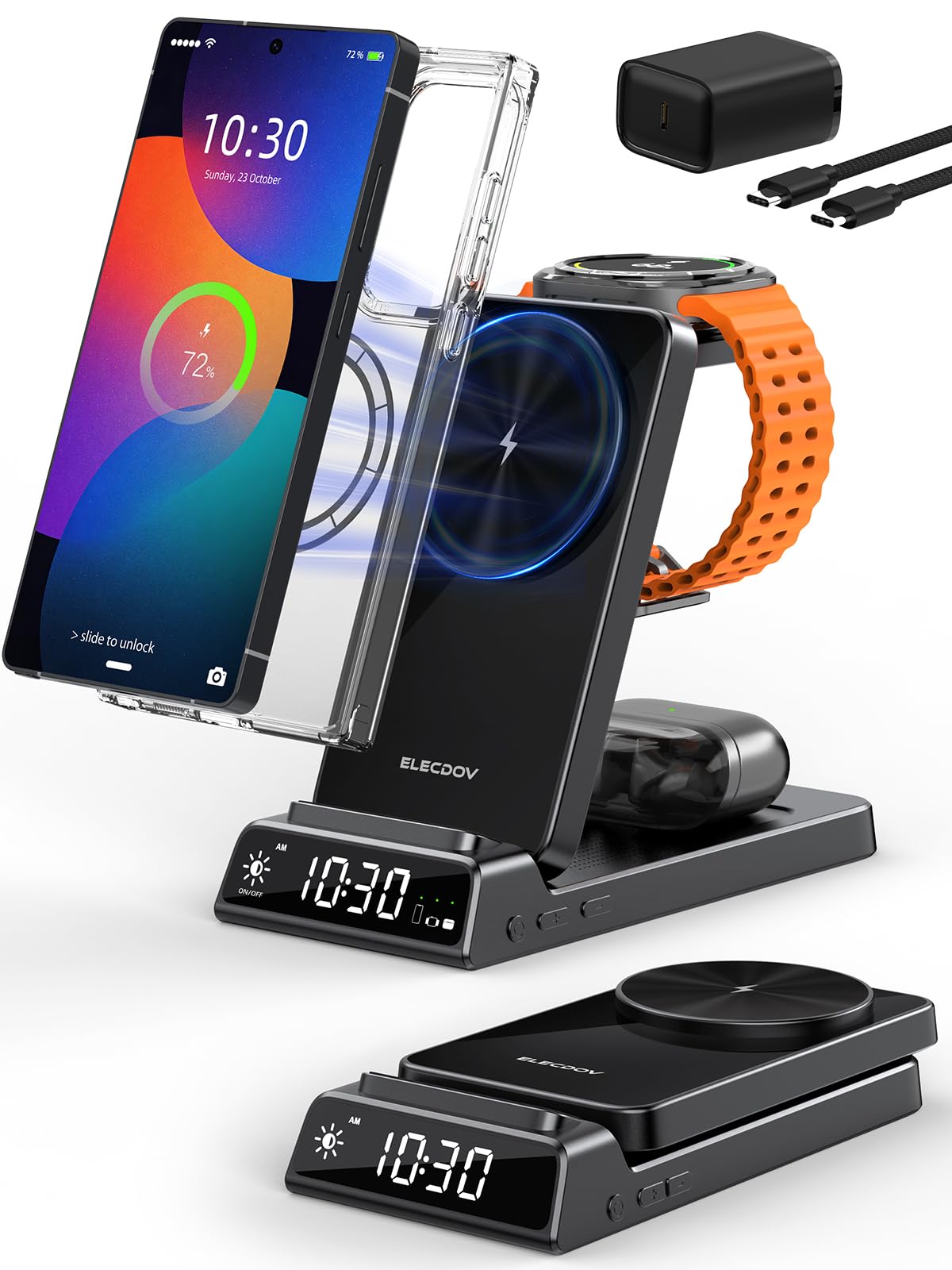 Caricabatterie Wireless per Samsung, Magnetico Stazione di Ricarica Mag Safe 3 in 1 per Samsung Galaxy S26 Ultra/S25 Ultra/Z Fold/Flip 7, Caricabatterie per Galaxy Watch Ultra/8/7 (Nero)