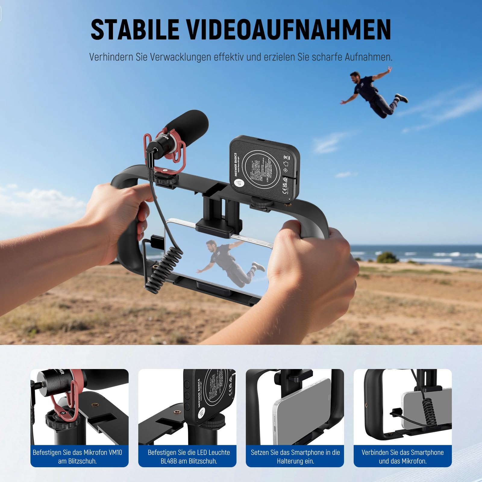 NEEWER Basics Vlogging Set mit Handy Halterung, Mikrofon, LED Fülllicht und Stativ, kompatibel mit iPhone, unverzichtbar für Youtuber, Content Creator und YouTube, TikTok, Streaming und Video, PA055