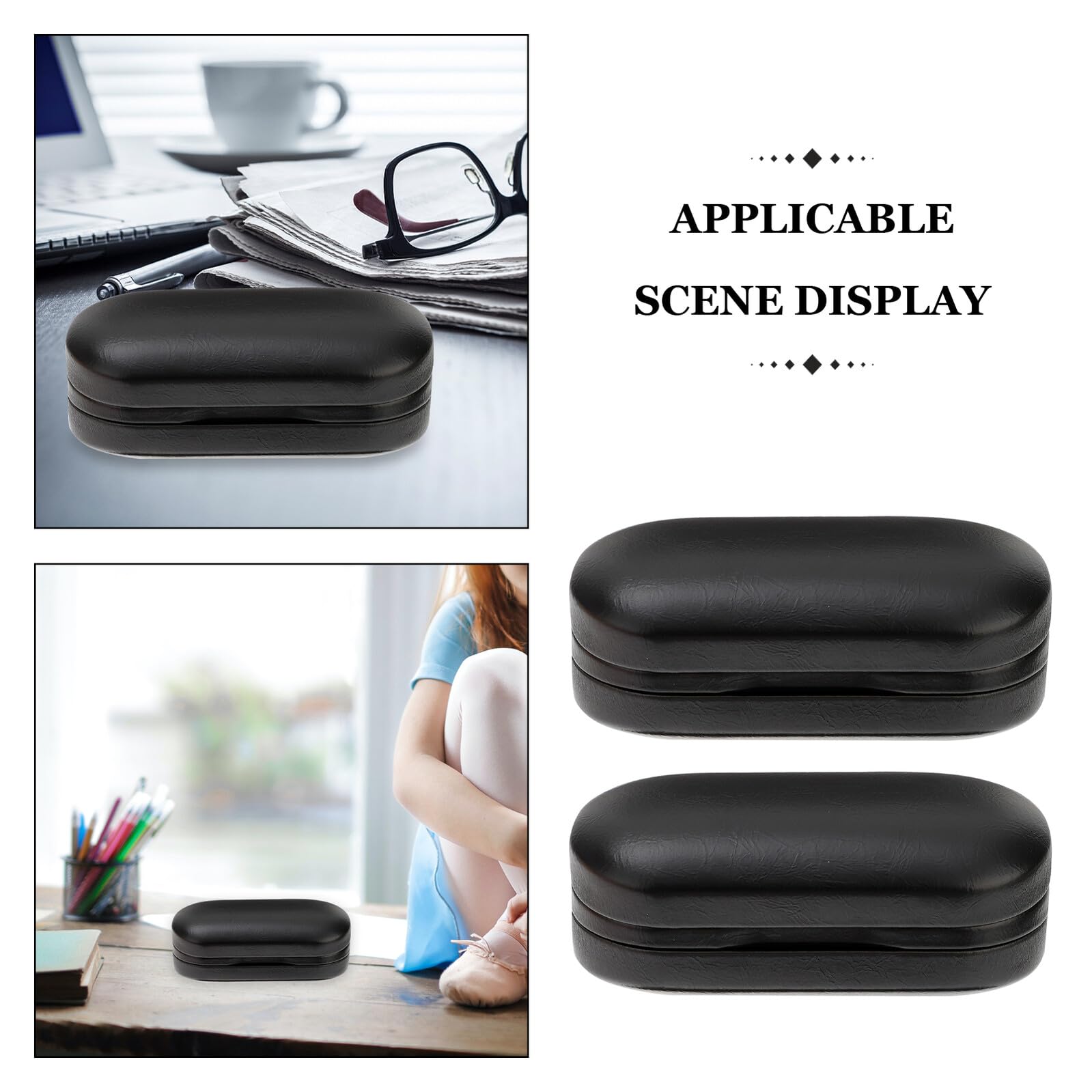 VOSAREA 2 Pièces Étui à Lunettes Double Couche Rigide en Cuir Synthétique avec Miroir Intégré et Cadre Métallique Sécurisé, Organisateur Portable pour Lunettes de Soleil en Voyage